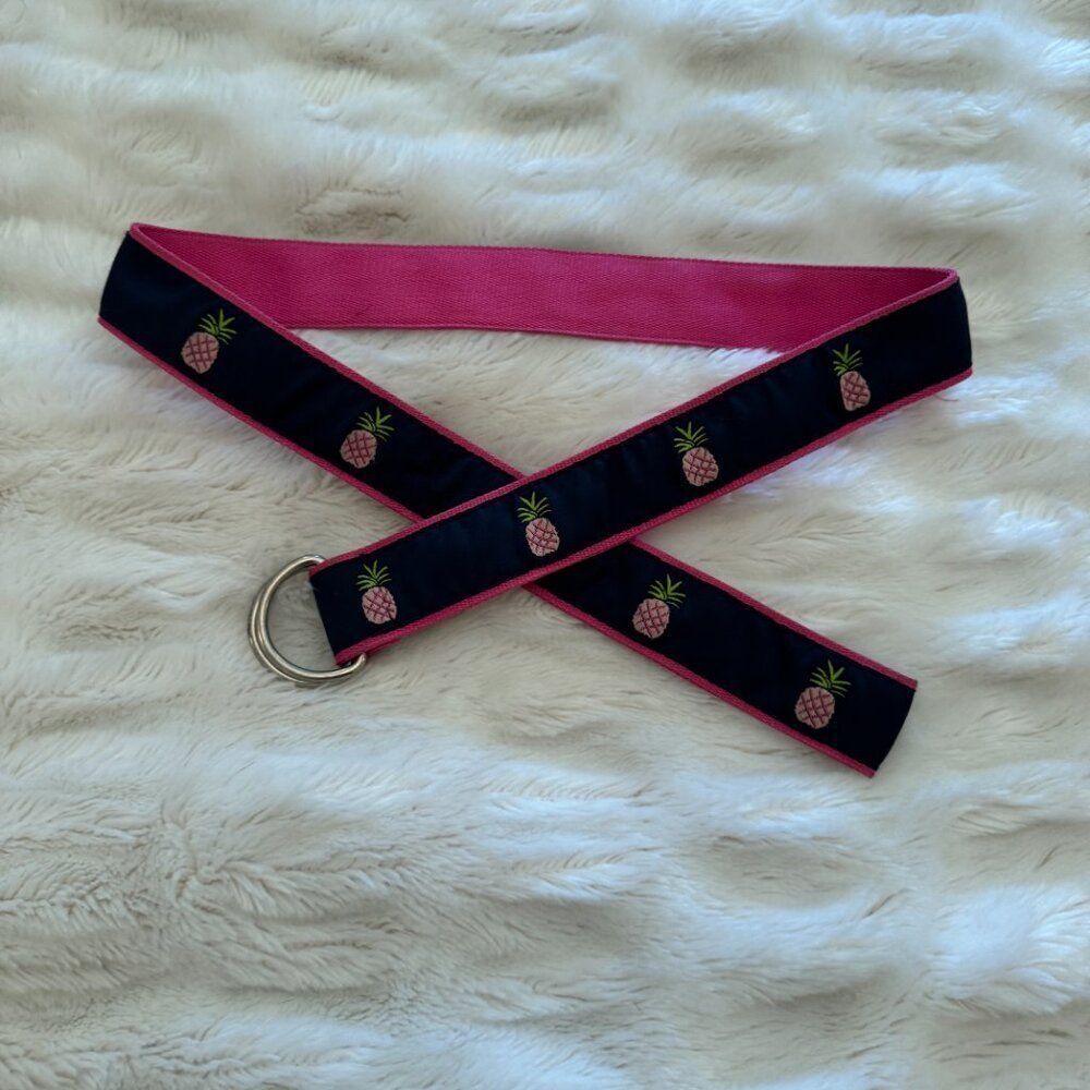 Toe Goz Pink and Navy Blue Pineapple Ribbon Belt - Picture 2 of 6